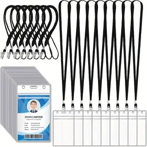 Durable Plastic Lanyards Set, Waterproof Reusable ID Badge Holders, School Office Activity Name Tags, 20pcs (10+10)