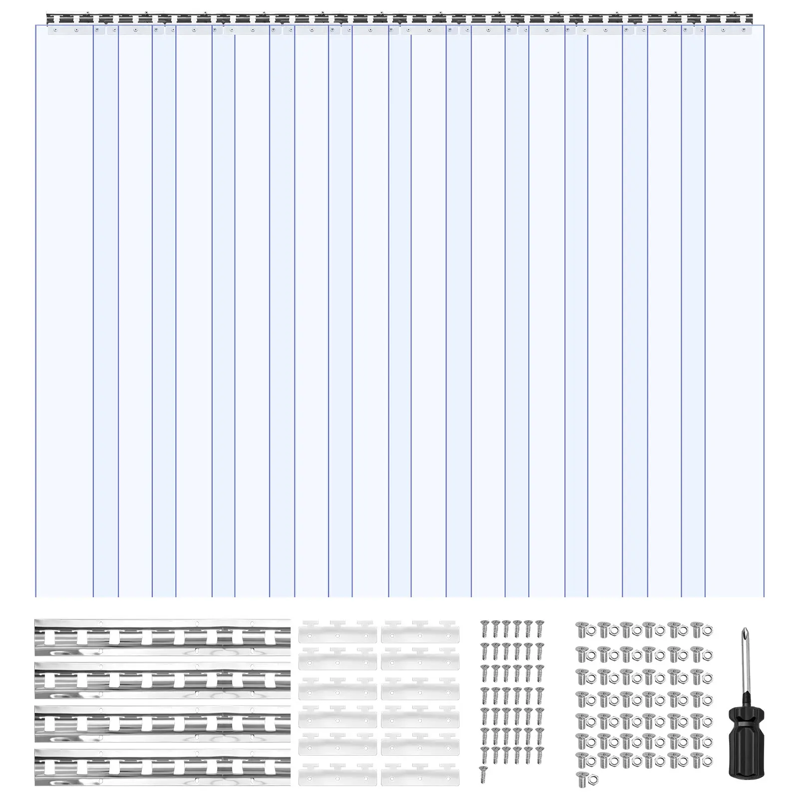 【Summerfinds】VEVOR Clear PVC Strip Curtain,96 in Height x 84 in Width x 0.08 in Thickness14 PCS Walk in Freezer Cooler Curtain StripsSmooth Waterproof Plastic Door Strips for WarehouseFreezerGarage Doors