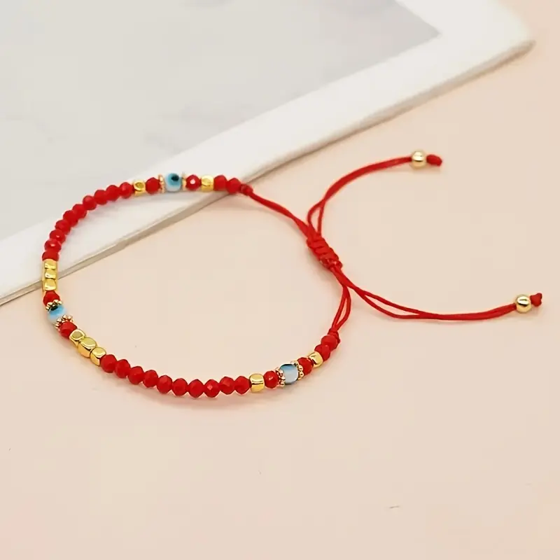 Devil's Eye Artificial Crystal Bead Handwoven Bracelet - Adjustable Size, Evil Protection, Auspicious Good Luck, Classic Magnetic Copper Bead Work Bracelets & Bangles, Unisex Wear, Ideal Gift for Game Lovers, Crystal Bead Bracelets & Bangles
