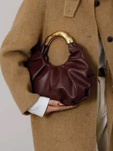 Vintage light luxury texture pleated cloud handbag, bamboo handle design, cloud bag shape, niche design, fashionable and elegant atmosphere hand-held bag, suitable for attending dinners, events, dates, stylish handbag, Elegant Bags, Handheld Bag