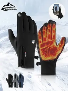 Men's Touch Screen Gloves, Waterproof Windproof Gloves, Casual Solid Color Sportive Fleece Lined Snowboard Gloves for Outdoor Activities