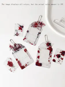 Gothic Style PVC Card Case, Transparent Fine Sparkle Dark Rose Small Card Protector, ID Storage Sleeve, Keychain Accessory