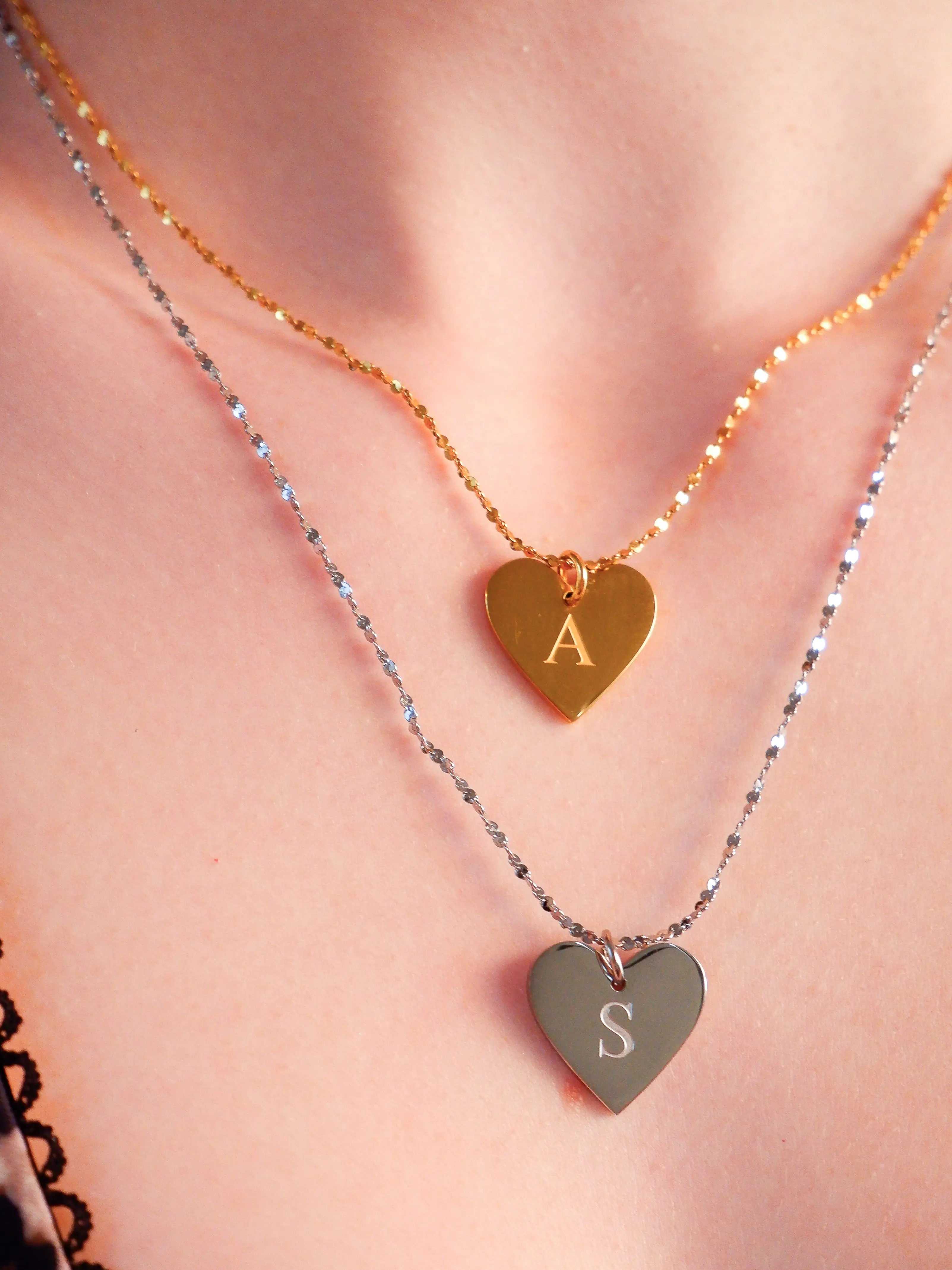 Olivia Initial Heart Necklace | Waterproof Jewelry | Silver Stainless Steel and Gold