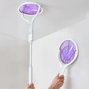 Electric Mosquito Swatter, Extendable Fly Killer Racket with Auto/Manual Mode, 1200mAh Rechargeable Bug Zapper for Bedroom, Kitchen, Patio, Outdoor, Garden Wireless Portable Zapper Multifunction#Summervibes
