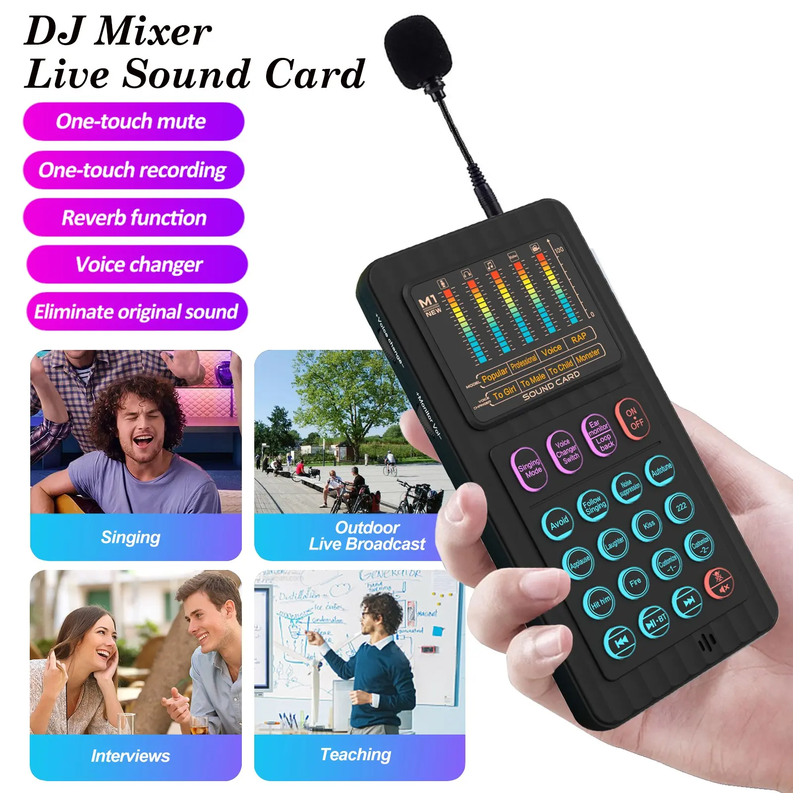 Sound Card Set, Sound Card Package, Mini Live Audio Mixer with Sound Effects, Real-Time Voice Change, Reverb & Vocal Enhancement, Bluetooth/AUX/Type-C Compatible, Condenser Mic & Monitor Headphone Bundle for PC & Mobile, Podcast, Singing