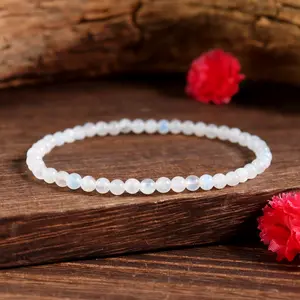 Natural White Moonstone 4mm Beads Healing Crystal Energy Stretching Beaded Men Women Luck Calming Bracelet