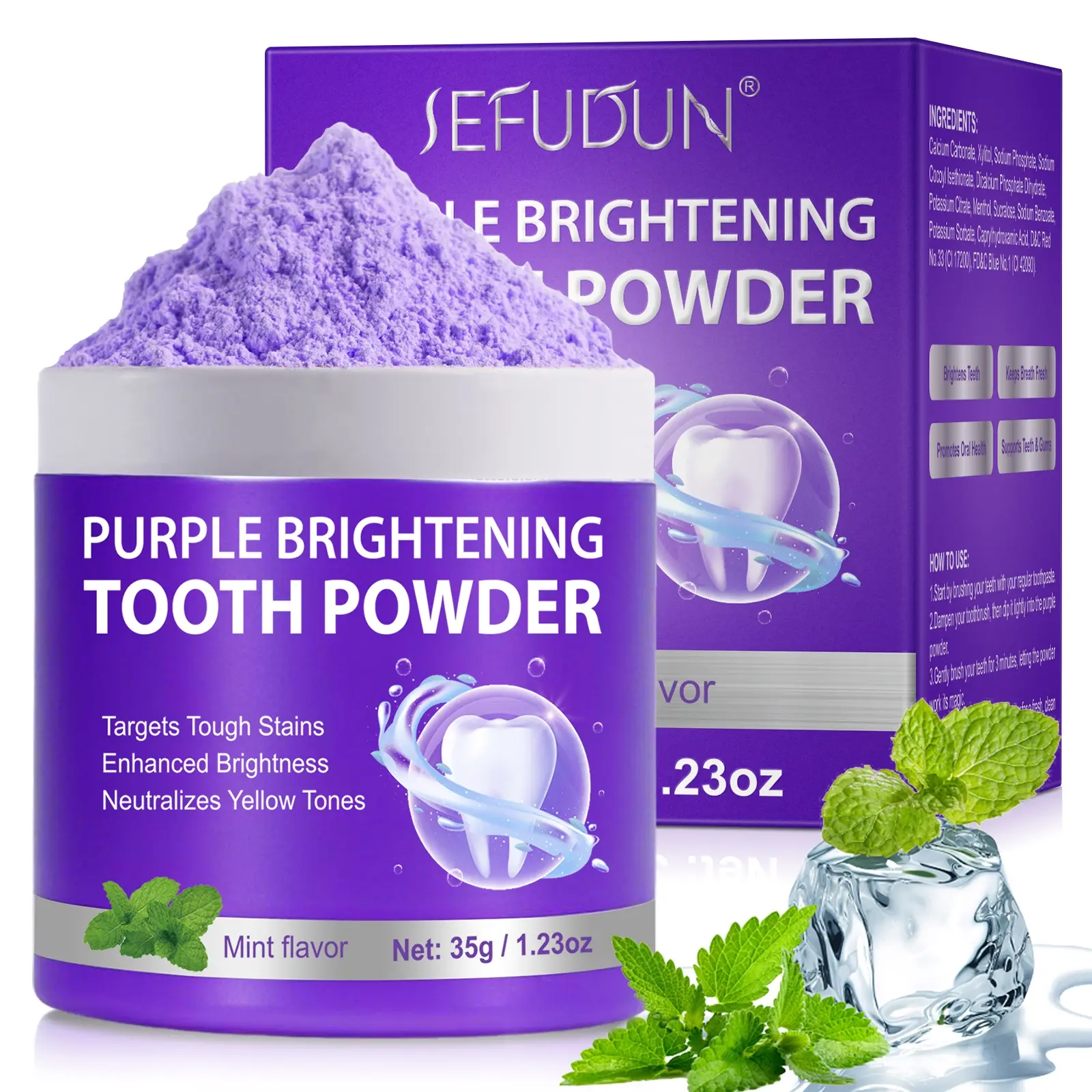 PURPLE Brightening Whitening Tooth Powder 35g, Teeth Whitener, Effective Teeth Cleaning with Natural Ingredients, Gentle on Gums, Perfect for Daily Use