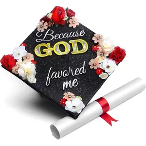 Once Upon A Time Handmade Graduation Cap Topper Graduation Gifts Graduation Cap Decorations, Because God Favored Me Black