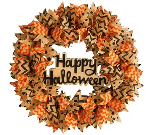 Nearly Natural 30" Halloween Burlap Ribbon Wreath
