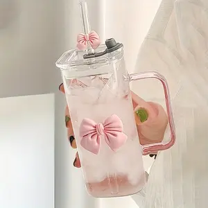 Square Handle Bow Glass Cup, Transparent Pumpkin Cup, Classic Mug, Tea Cup, Juice Cup, Coffee Cup, Milk Cup, Water Cup, Fruit Cup, Soup Cup