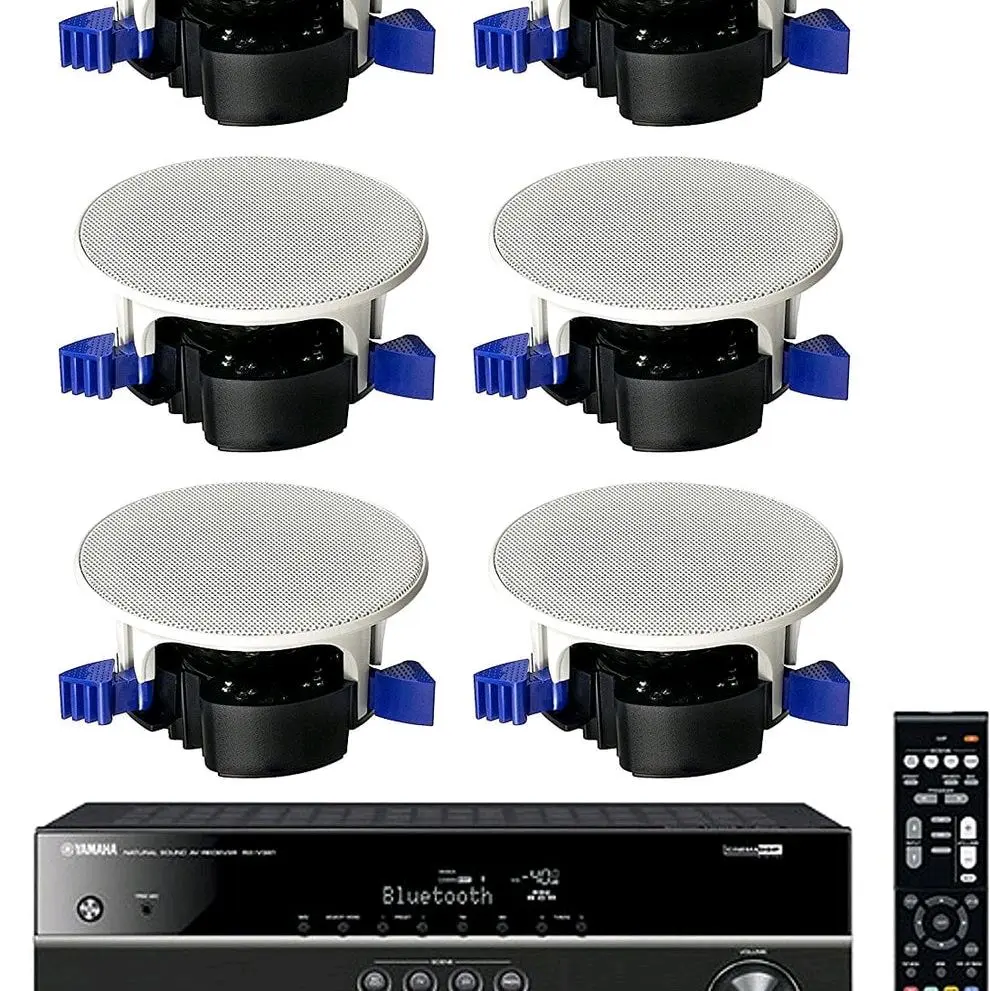 Yamaha 5.1-Channel Wireless Bluetooth 4K A/V Home Theater Receiver with 6.5" In-Ceiling Speakers Easy Install Natural Sound Moisture Resistant Set - Audio
