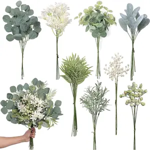 75 Pcs Artificial Greenery Stems Box Set,with 8 Kinds of Faux Plants and Fake Flowers for DIY Bridal Bouquets Wedding Floral Arrangement Table Centerpieces Decoration (Sage Green)