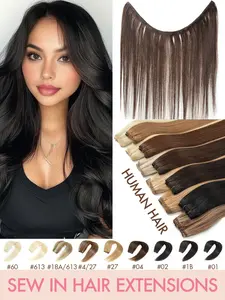 Sew In Hair Extensions Real Human Hair Bundles 12-22inch Remy Human Hair Weft Extensions Genius Weft Hair Extensions Highlight Color Weft Hand Tied Double Weft Extensions for Women Suitable for Daily & Party & Wedding