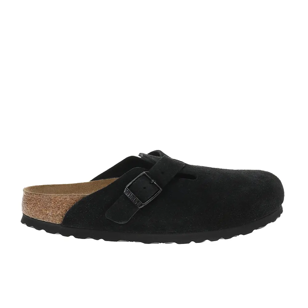 BIRKENSTOCK Womens Boston Soft Footbed Suede Leather Clogs Casual - Black