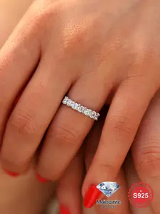 S925 Sterling Silver Synthetic Moissanite Ring, Trendy All-match, Exquisite, Pave & Elegant Engagement Ring for Women, Eternal Promise Wedding Engagement Ring, Fine Jewelry Anniversary Gift
