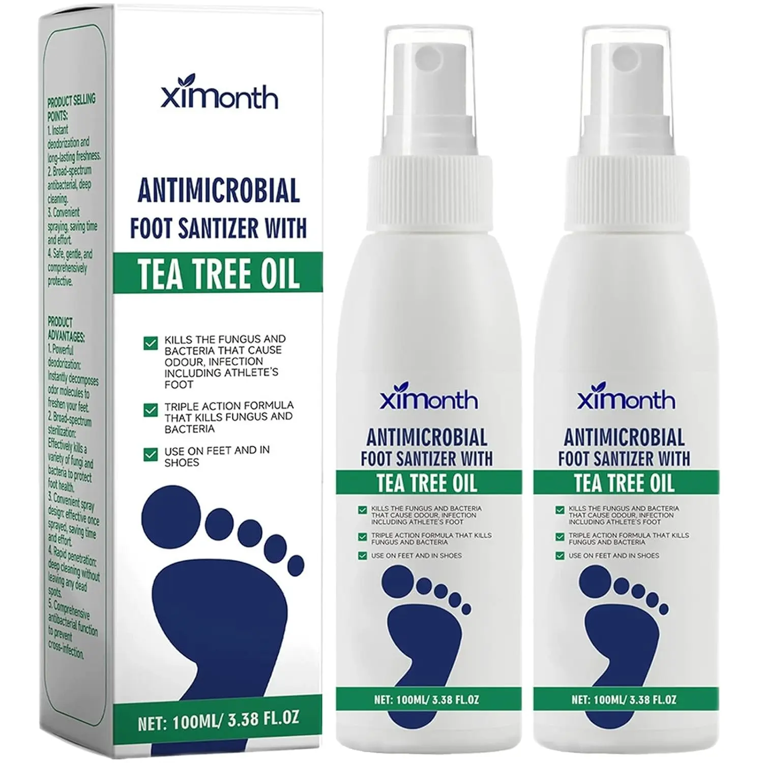 [2 pack]Tea Tree Oil Foot & Nail Sanitizer Spray – 100ml Natural Antibacterial Mist with Oregano for Daily Foot Hygiene, Itch & Odor Relief – Gentle, Travel-Friendly Spray for Clean, Healthy Feet & Nails