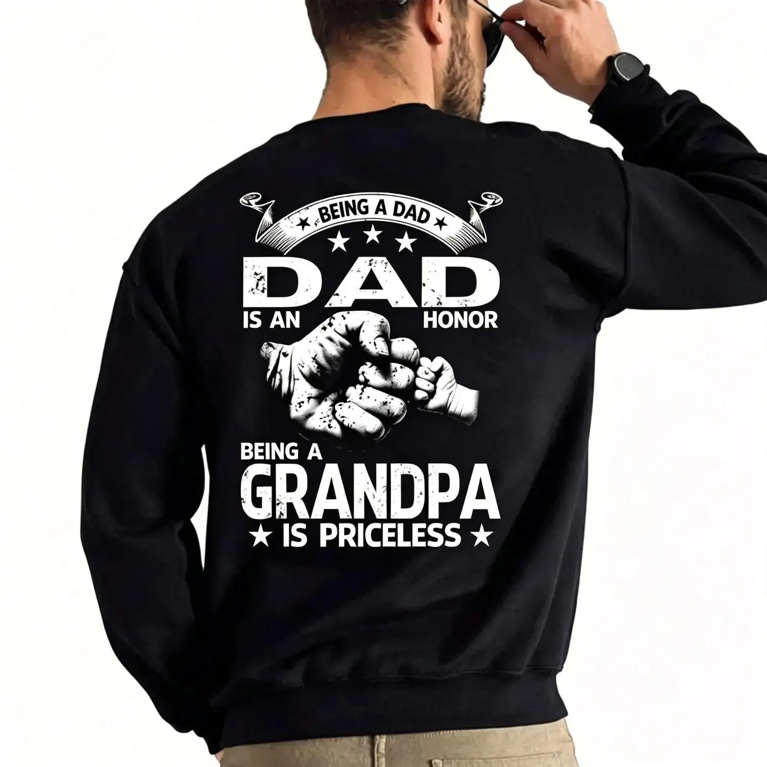 Crew Neck Sweatshirt Graphic Being A Dad Is An Honor Being Grandpa Is Priceless Casual Pullover Cozy Vintage Style Gift For Men Fathers Day Family