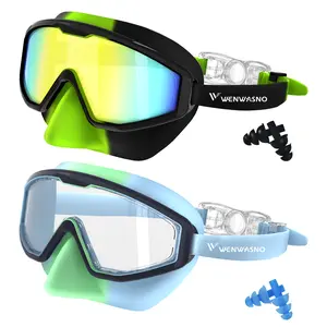 Wenwasno Kids Swim Goggles 2pc with Nose Cover Wide View Diving Mask Anti Fog UV No Leaking Pool Swimming Goggle for Youth 3-14