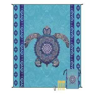 Blue Turtle Beach Mat, Sand-Free Camping Picnic Pad, Outdoor Ground Mat Nap Mat, Summer Seaside Beach Mat, 1pc