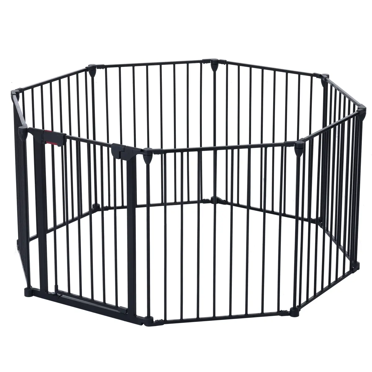 200" 8‑Panel Adjustable Metal Safety Gate, Configurable Baby Play Yard with Walk‑Through Door, Fireplace Christmas Tree Fence for Stairs & Wide Openings