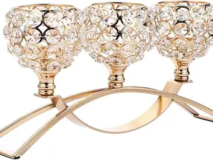Crystal Candle Holders 3 Wick Gold Centerpiece Table Decorations for Dining Room Living Room