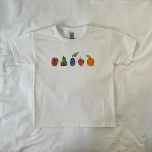 Scrapbook Fruits Baby Tee, Coquette, y2k clothing, The Very Hungry Caterpillar, streetwear