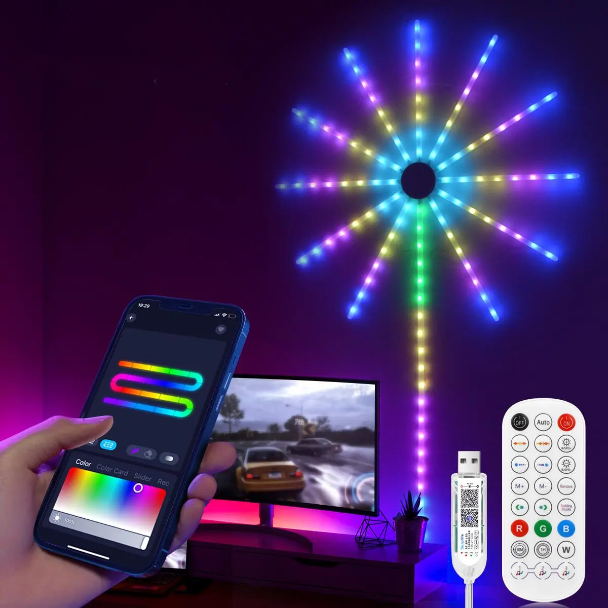 Smart RGBIC Firework Light, USB Powered Christmas Led String Light, Waterproof Bluetooth-compatible Decorative Light for Party, Bar, Indoor & Outdoor Garden Hanging Decor, Led Mood Light, Outdoor Decorative Lights, Party Decoration Supplies