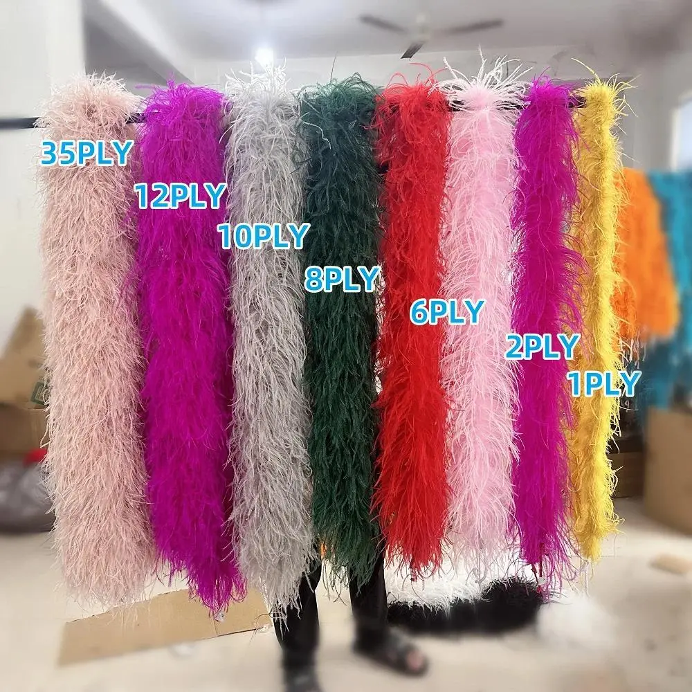 1 to 10Ply Dyed Fluffy Ostrich Feathers Boa Ostrich Feather Shawl for Wedding Dress Party Accessory Decoration 2Meter Wholesale