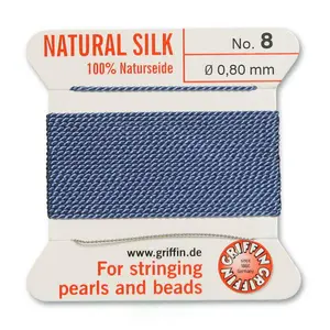 Light BLUE Griffin Silk Thread String Bead Cord make Silk Tassels, Pearl Knotting Cord, Macrame Knotting Cord. Carded Silk 2 Meters w/Needle