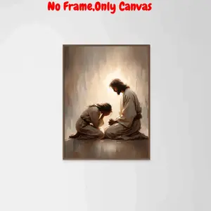 Jesus & Girl Unframed Painting, Modern Christian Art, Christ Cross Print, Wall Art for Home Living Room Bedroom Office Decor, Canvas Art And Prints For Walls, Canvas Prints, Poster