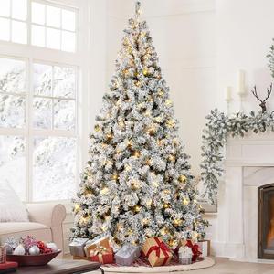 【Clearance】6ft Pre-Lit Christmas Trees Urn Filler, Snow Flocked Artificial Small Xmas Tree Holiday Décor, Holiday Xmas Snowy Tree