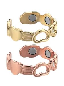 Women's Copper Magnetic Heart Signet Ring Set, Heart Design, 2 Pieces, 99% Pure Copper, Adjustable Size, All Seasons, Sexy Style