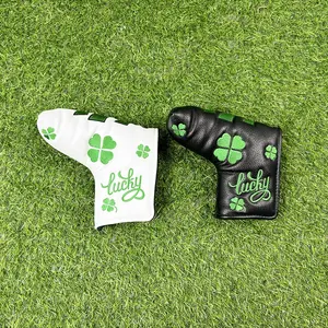Durable PU Golf Club Cover, Super Soft Cartoon Clover Pattern Embroidery Series, Waterproof Wear-Resistant Magnetic Buckle Closure, Golf Accessories