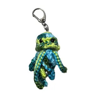 Crochet Jellyfish Keychain Handcrafted with Blue Green Ocean Pattern Clip-on Accessory decor