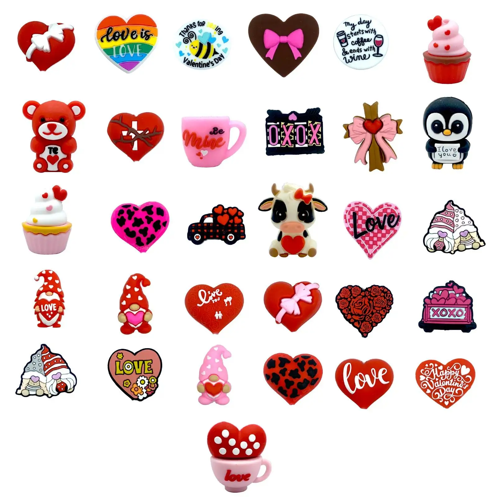 DIY Beading & Jewelry Making Printed Silicone Handicraft Kit - Valentine's Day Focals, Bracelets, Keychains, 22pcs Beads, 31pcs Focals, All Seasons Holiday Gifts, Beaded Keychains Diy, Silicone Beads