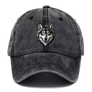 Unisex Wolf Head Dad Hat - Vintage Washed Polyester, Relaxed Fit, Stylish Wolf Ear Design, Breathable Comfortable Soft Crown, Adjustable Drawstring, Multi-Color, Ideal for Outdoor Casual Wear, Birthday Party Accessory