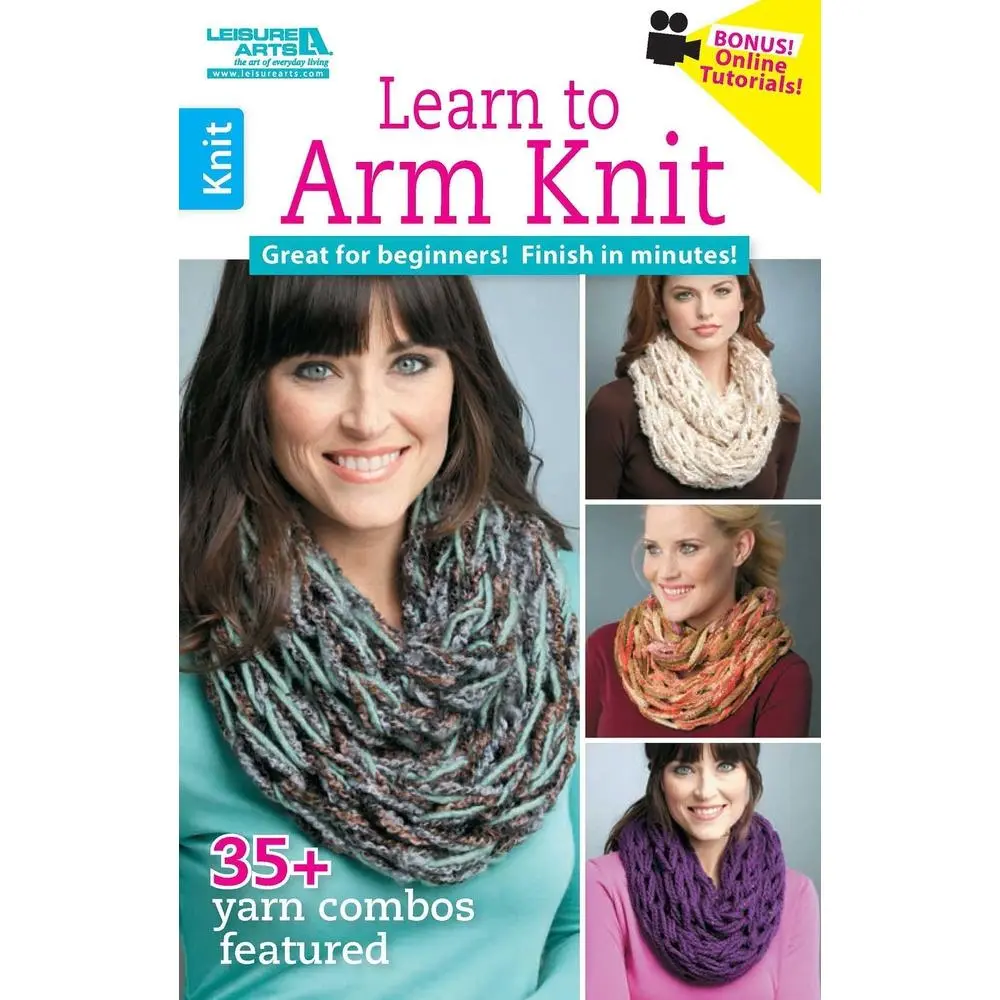 USED Book - Learn to Arm Knit: Great for Beginners! Finish in Minutes!; 35+ Yarn Combos Featured; Bonus! Online Tutorials! by Leisure Arts (Paperback) - english