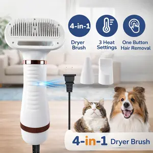 4-in-1 Dog Grooming Dryer, 2-in-1 Pet Hair Dryer & Brush with Self-Cleaning Function, Portable Dog Grooming Tool for Home Use, Ideal Gift for Pet Lovers