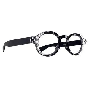 Dotty Chic, Bling Round Reading Glasses for Women  Black frames with polka-dot pattern Genuine European Crystals +1.25 +3  NY Fifth Avenue