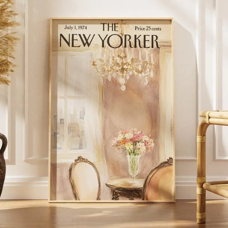 Unframed Vintage New Yorker Paper Poster - French Chic Wall Art, Elegant Interior Home Decor Print Template