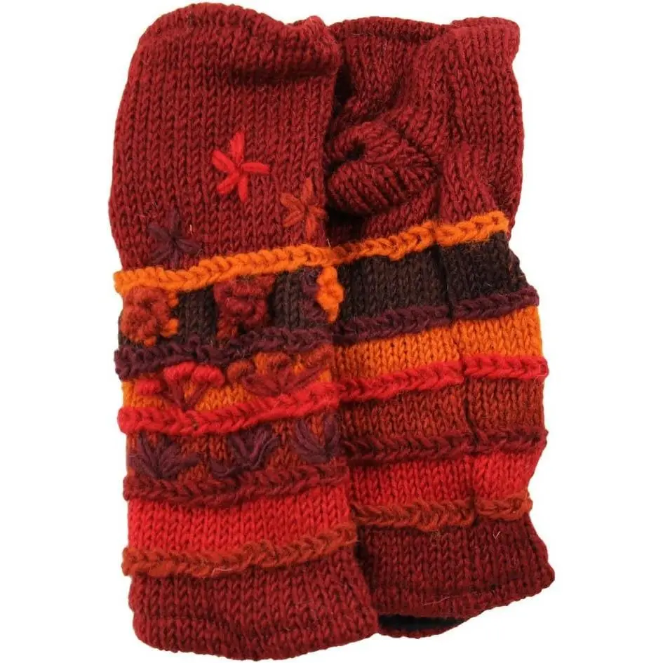 Hand Knit 100% Wool Fleece Lined Hand Warmer Glove