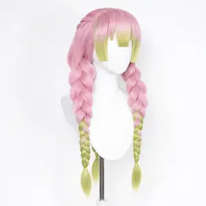Mitsuri Kanroji Wig – Demon Slayer Long Pink & Green Cosplay Hair with Braided Styling Heat-Resistant Synthetic Fiber for Anime Conventions and Halloween
