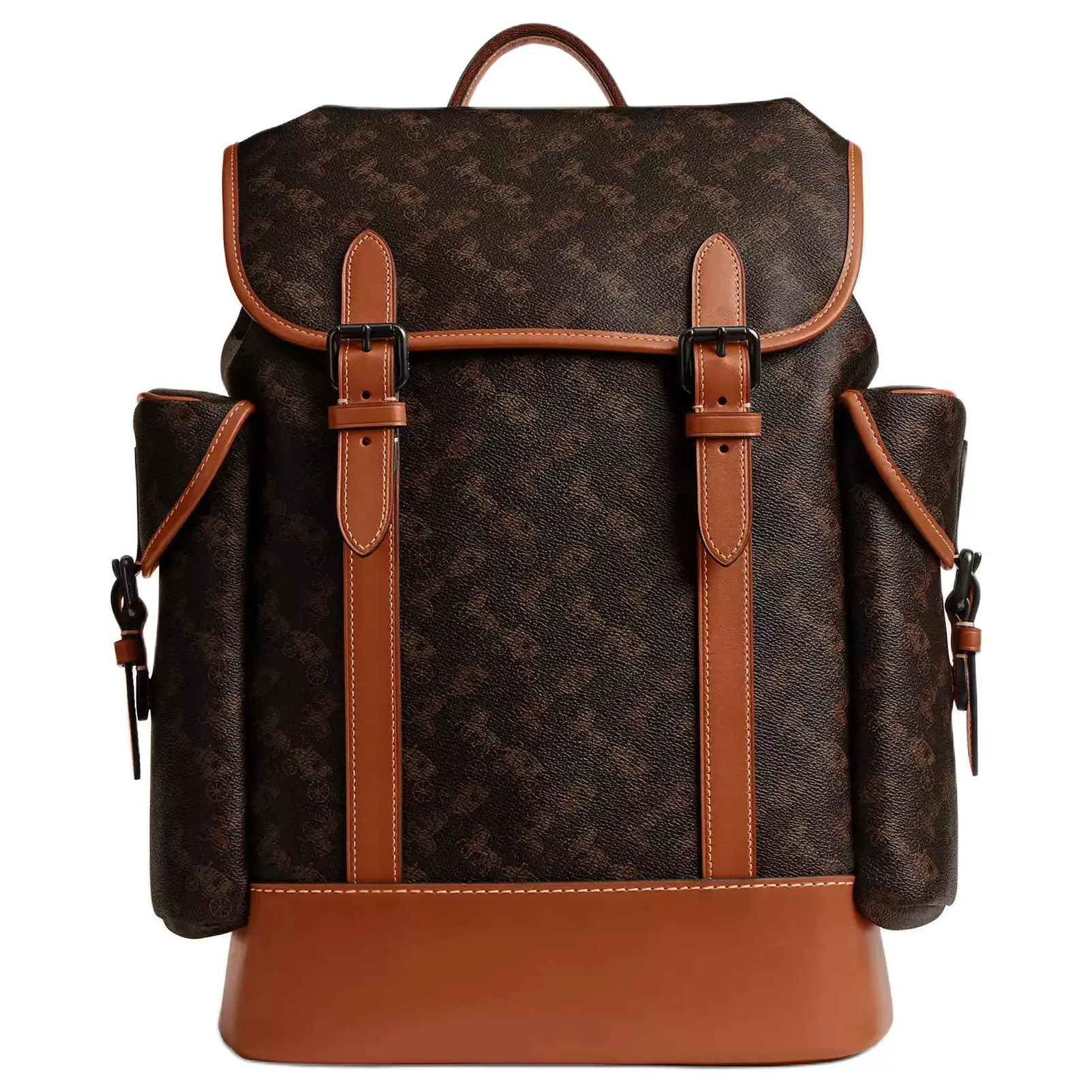 COACH Hitch 31 Printed Flap-Top Coated Canvas and Premium Calfskin Backpack – Large, Men’s, Truffle Brown