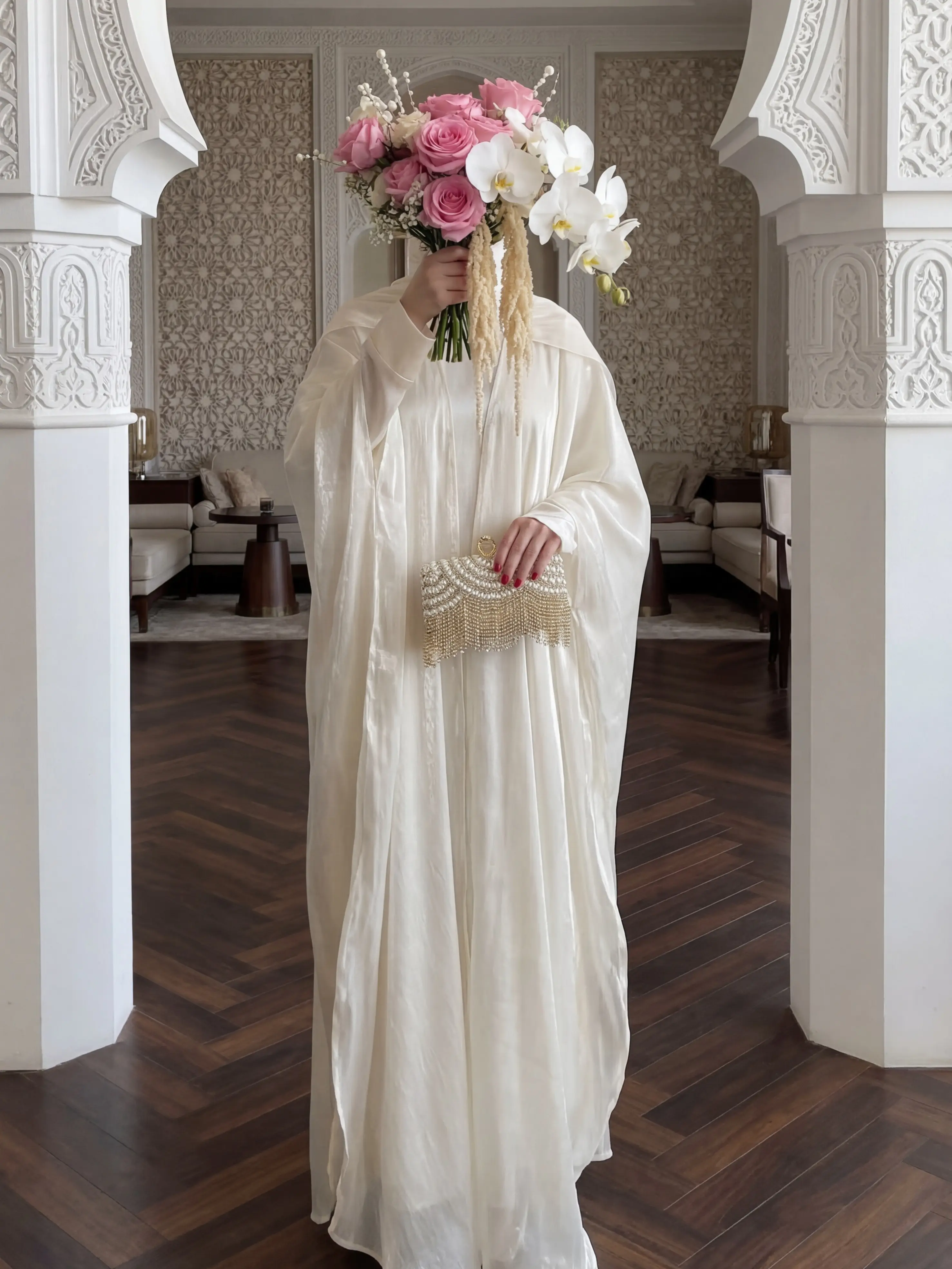 CL41 Two piece set, Coat abaya and Inner skirt, Loose Fit, Fashionable And Gentle organza solid color abaya With Shiny Pearlescent Sheen, Suitable For Daily Wear, Travel, And Parties【Fashionweek】 Chic