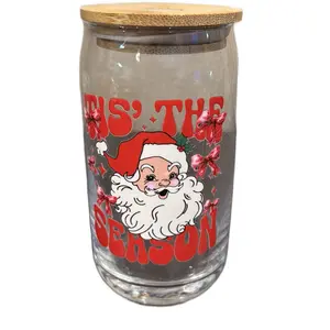 Santa Cup with 'Tis The Season' Design and Bamboo Lid for Festive Drinking
