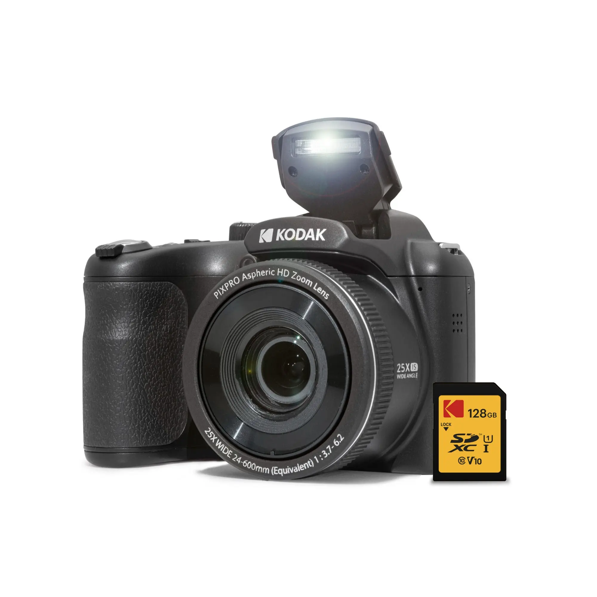 Kodak PIXPRO AZ255 Astro Zoom Digital Camera (Black) - 16MP, 25x Zoom Lens, LCD Display, 128GB Memory SDXC Card