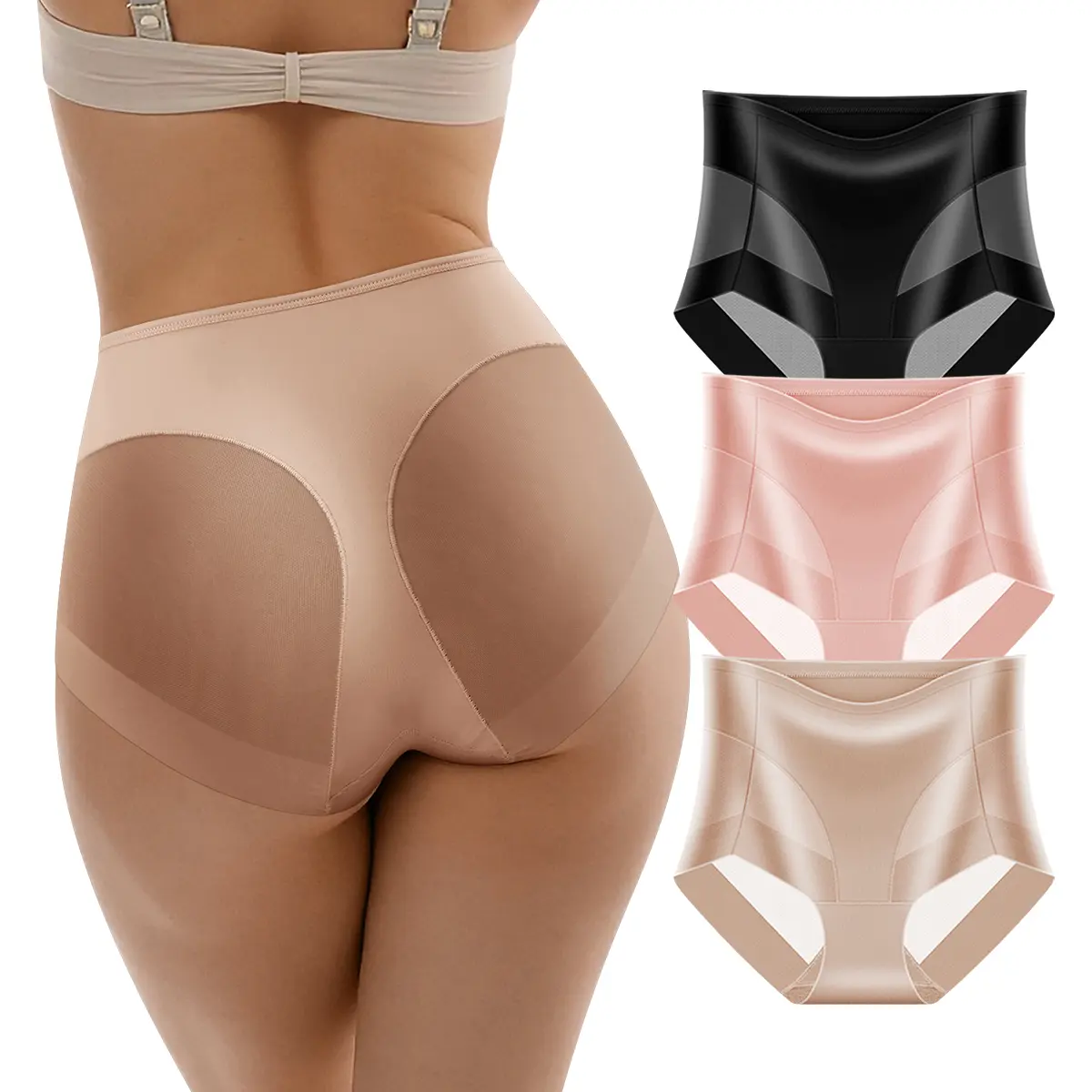 QUASTI 3 Pieces Mid-Rise Sexy Semi-transparent Women's Thongs, Smooth Ice Silk Hip Lifting Underwear, Basic Fit Soft Comfortable Sexy Ladies Briefs, Skin Friendly Panties, Gift for Girls, S-XXL Black Womenswear, 3 Pcs/ Mix Colors, Soft Stylish Brief summe