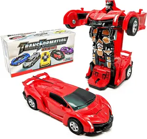 GROVIE Transforming Robot Car 2 in 1 Friction Model Toy Red Color | Deforming Transformer Car Toy | for Boys Girls Children Toy Gift for Christmas Birthday 3+ Years Old Red