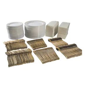Bulk Premium White & Gold Plastic Tableware Kit for 96 Guests