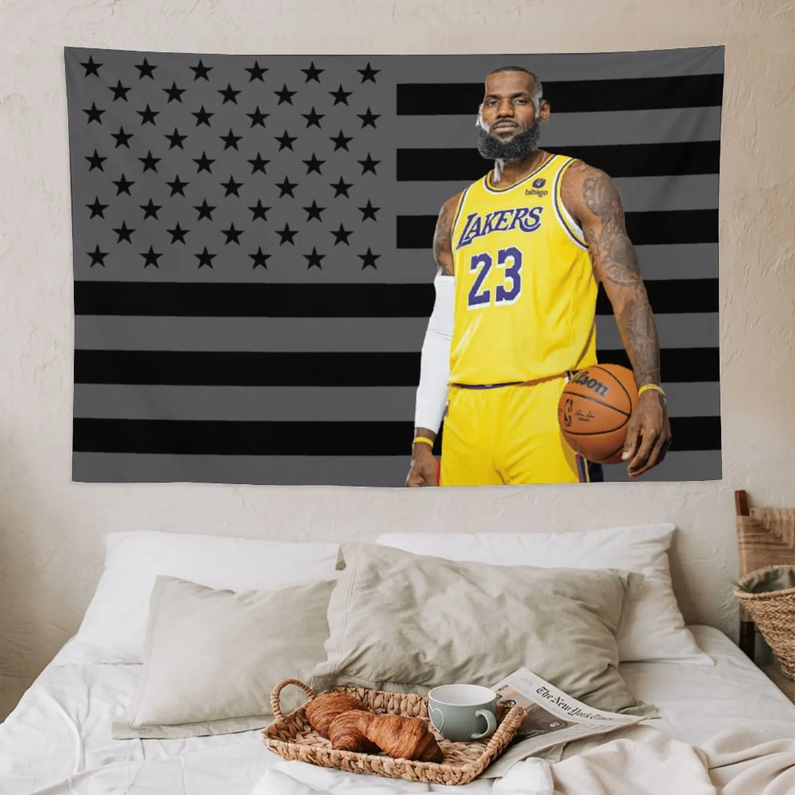 LeBron James Cotton Watercolour All-Over Print Tapestry - Multi-Size Indoor/Outdoor Home Decor, 40x30in(102x76cm)/60x40in/80x60in(203x152cm) for College Dorm, Bedroom